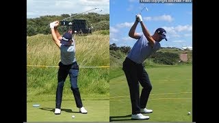 Justin Thomas golf swing  Long Iron faceon amp downtheline July 2017 [upl. by Wartow]